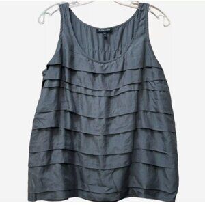 Eileen Fisher Silk Habutai Layered Sleeveless Top Tank Moon Gray Scoop Neck XL